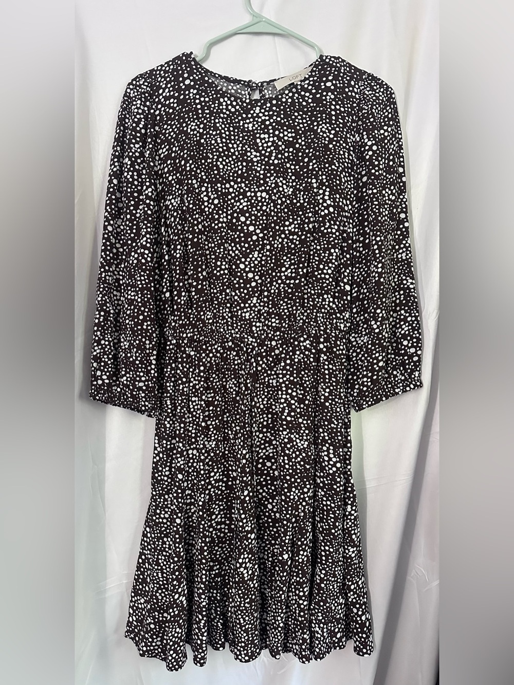 LOFT Black Dress with White Dot Pattern, Long Sleeve